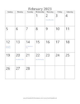 February 2023 Calendar (vertical) Calendar