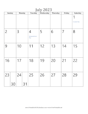 July 2023 Calendar (vertical) Calendar
