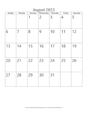August 2023 Calendar (vertical) Calendar
