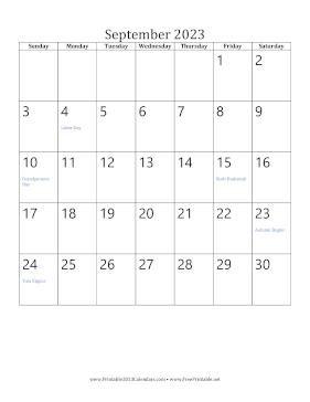 September 2023 Calendar (vertical) Calendar