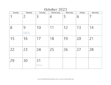 October 2023 Calendar Calendar
