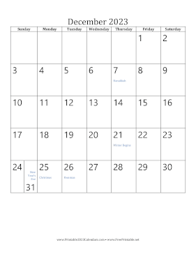December 2023 Calendar (vertical) Calendar