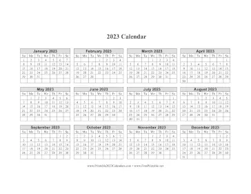 2023 Calendar One Page Horizontal Grid Calendar
