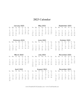 2023 Calendar One Page Vertical Descending Calendar