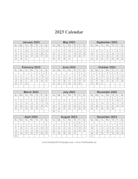 2023 Calendar One Page Vertical Grid Descending Calendar