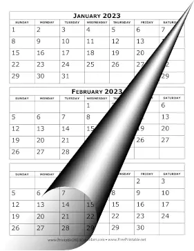2023 Calendar Three Months Per Page Calendar
