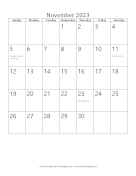 November 2023 Calendar (vertical) calendar