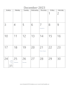 December 2023 Calendar (vertical) calendar
