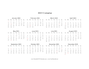 2023 on one page (horizontal holidays in red)